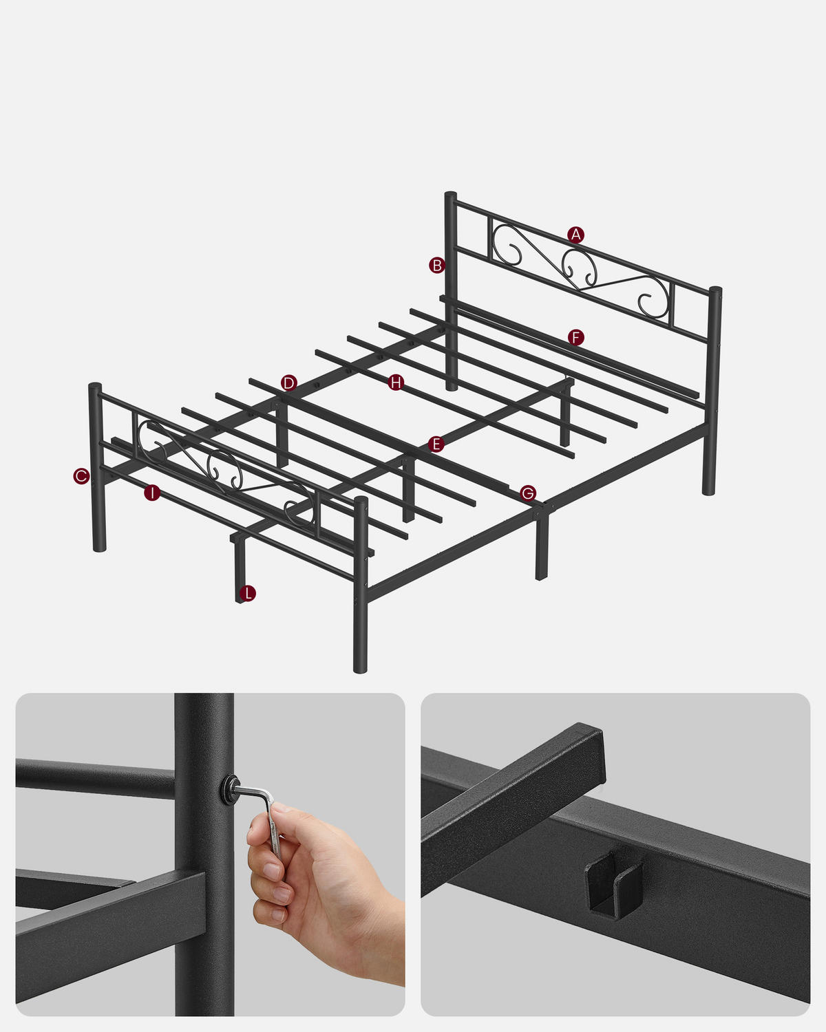 KOVOVÁ POSTEĽ - čierna, Basics, kov (140/200cm) - Boxxx