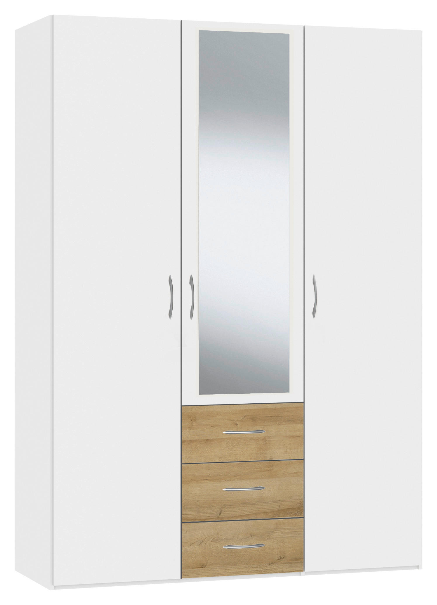 KLEIDERSCHRANK 152/215/59 cm 3-türig Weiß, Eichefarben  - Eichefarben/Silberfarben, Design, Glas/Holzwerkstoff (152/215/59cm) - Boxxx