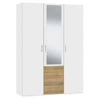 KLEIDERSCHRANK 152/215/59 cm 3-türig Weiß, Eichefarben  - Eichefarben/Silberfarben, Design, Glas/Holzwerkstoff (152/215/59cm) - Boxxx