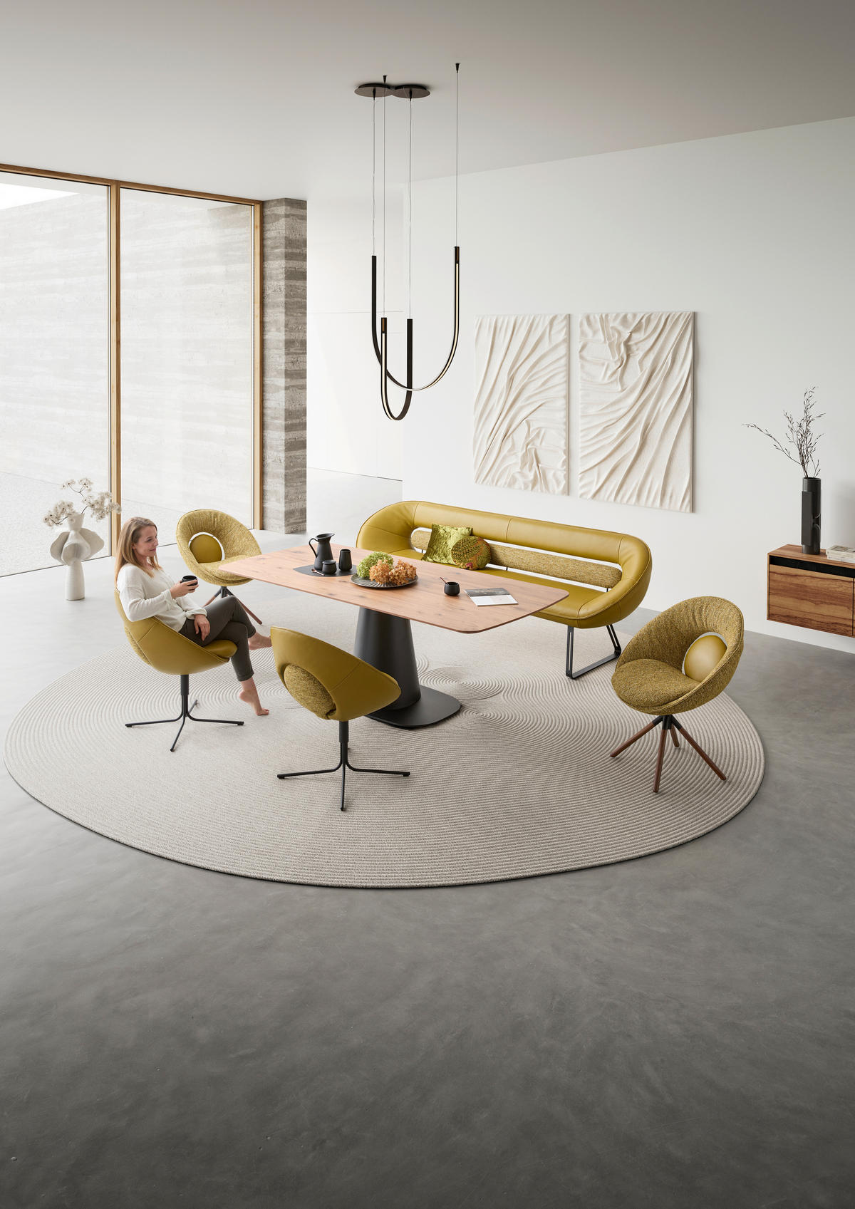 SITZBANK Leder Senfgelb  - Beige/Senfgelb, Design, Leder/Textil (260/89/68cm) - Koinor