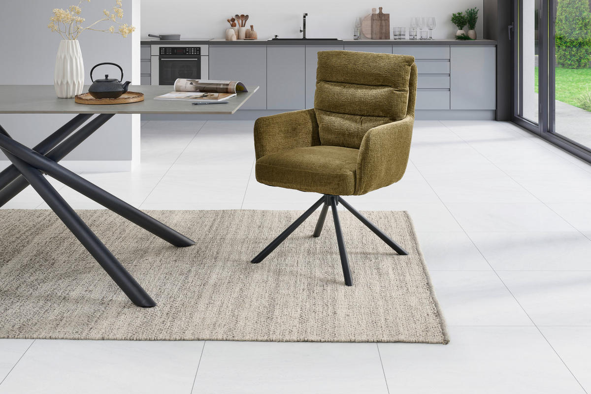 ARMLEHNSTUHL  Sitzfläche 180° drehbar Webstoff  - Schwarz/Grün, Modern, Textil/Metall (57/95/65cm) - MID.YOU