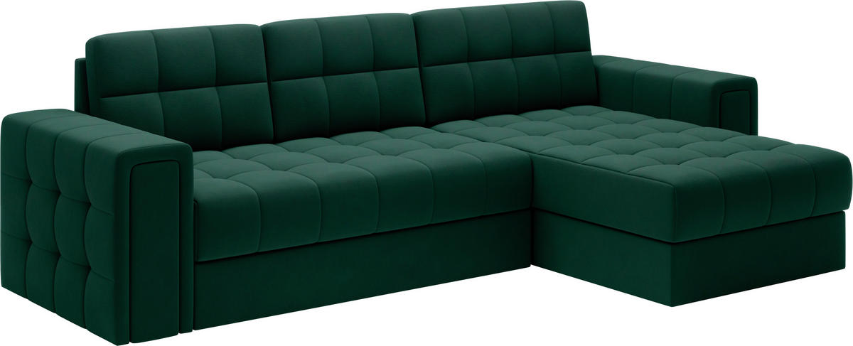 ECKSOFA BLENVI in Plüsch Grün  260/150 cm  - Schwarz/Grün, Design, Kunststoff/Textil (260/150cm) - MID.YOU