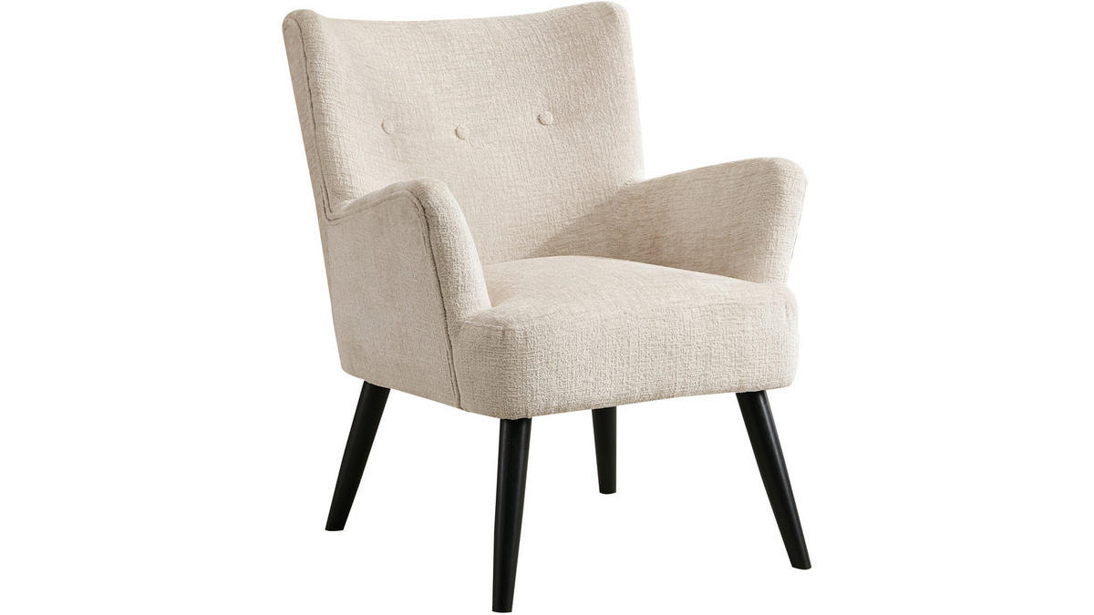 FÅTÖLJ i trä, textil cremefärgad  - svart/cremefärgad, Design, trä/textil (77/90/73,50cm) - Best Price