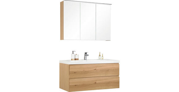 BADEZIMMER  in 105 cm  - Eichefarben, Design, Glas/Holz (105cm) - Novel