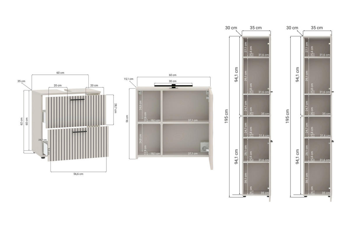 BADEZIMMER 4-teilig  in 160 cm  - Kaschmir/Schwarz, Trend, Glas/Holzwerkstoff (160cm) - Respekta