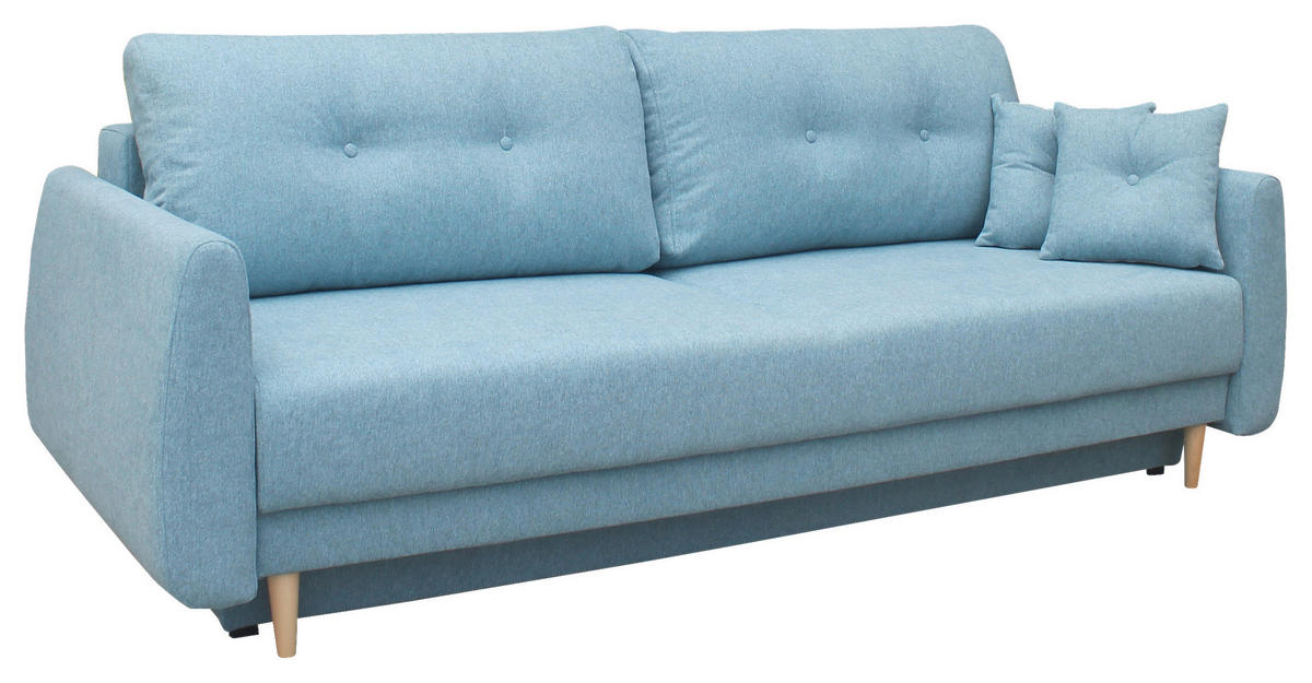 SCHLAFSOFA Webstoff Blau  - Blau/Buchefarben, KONVENTIONELL, Holz/Textil (220/90/95cm) - Carryhome