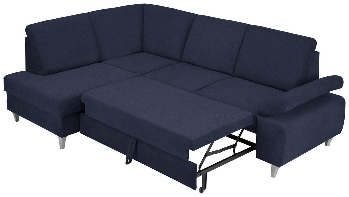 ECKSOFA in Flachgewebe Dunkelblau  - Silberfarben/Dunkelblau, Konventionell, Holz/Textil (186/255cm) - Cantus