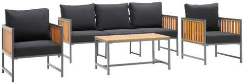 BAŠTENSKI SET 4 dela  - crna/boja eukaliptusa, Dizajnerski, drvo/metal - Ambia Garden