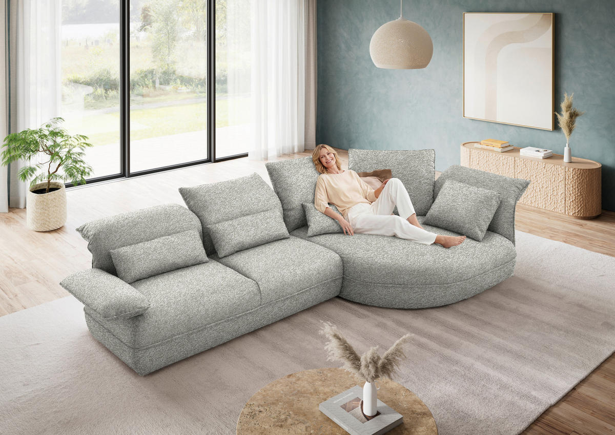 ECKSOFA Chenille Ecru  - Ecru/Schwarz, Design, Kunststoff/Textil (343/154cm) - Koinor