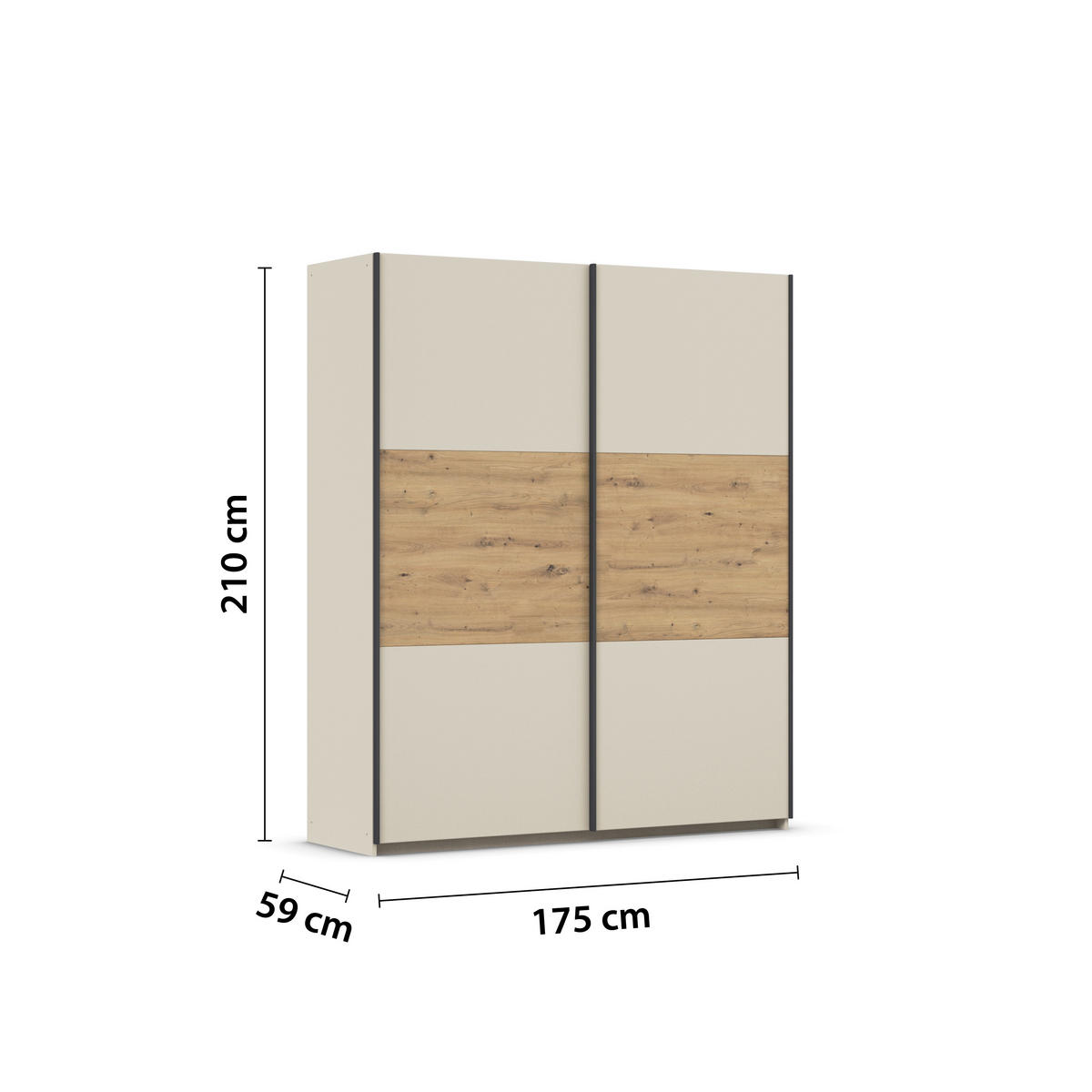 SCHWEBETÜRENSCHRANK in Champagner, Eiche Artisan  - Champagner/Eiche Artisan, Modern, Holzwerkstoff/Metall (175/210/59cm) - Rauch Möbel