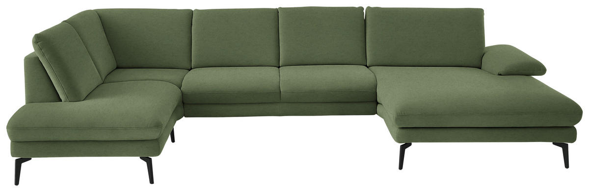 WOHNLANDSCHAFT  in Chenille, Flachgewebe Grün  - Schwarz/Grün, Design, Textil/Metall (208/344/180cm) - Dieter Knoll