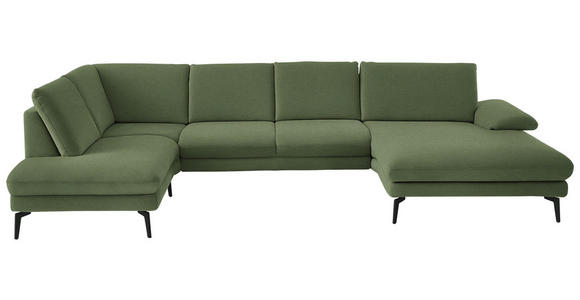 WOHNLANDSCHAFT  in Chenille, Flachgewebe Grün  - Schwarz/Grün, Design, Textil/Metall (208/344/180cm) - Dieter Knoll