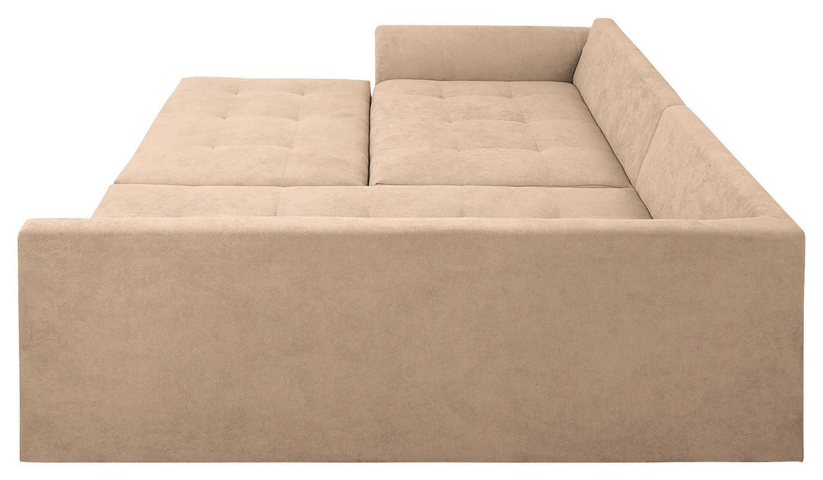 ECKSOFA inkl. Hocker Ariella Creme Mikrofaser  - Creme/Naturfarben, Design, Holz/Textil (161/231cm) - Livetastic