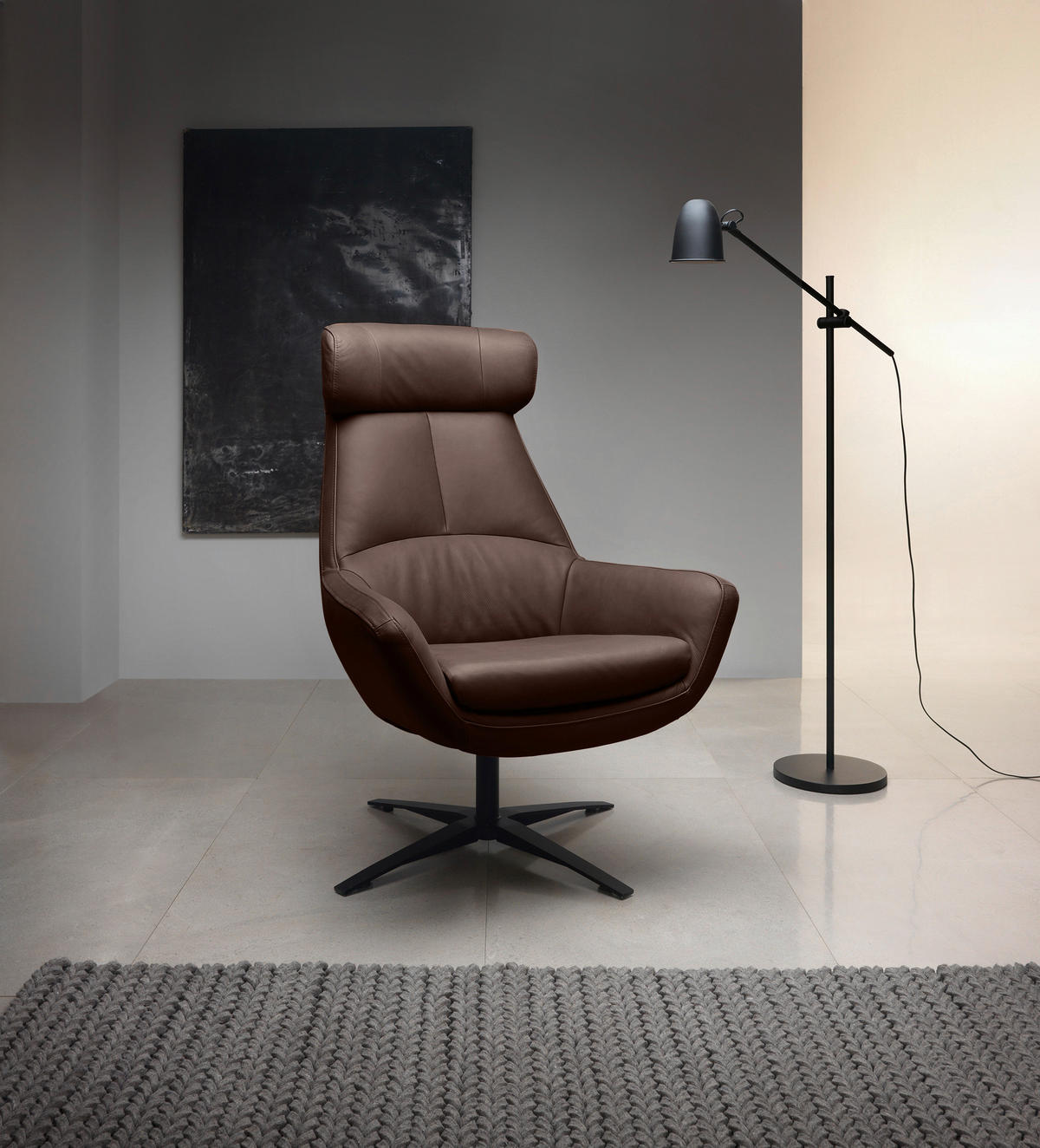 SESSEL BE ORGANIC Echtleder Braun    - Schwarz/Braun, MODERN, Leder/Metall (81/112/83cm) - Trendmanufaktur