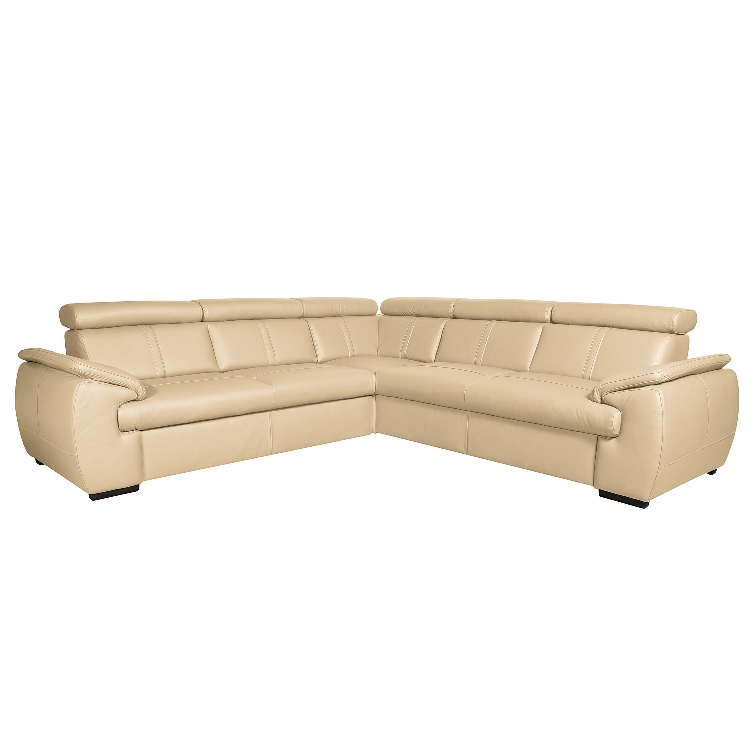 ECKSOFA Beige Echtleder  - Beige/Schwarz, Design, Leder/Holz (265/265cm) - Livetastic