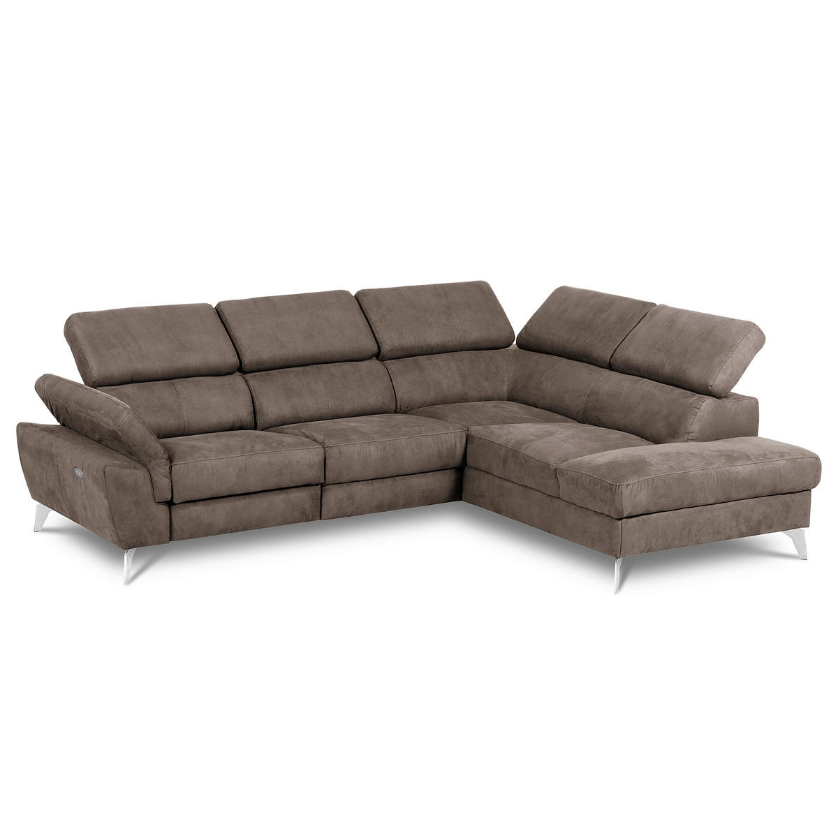 ECKSOFA SONO in Lederlook Braun Bettkasten, Armteilverstellung, Kopfteilverstellung  265/210 cm  - Chromfarben/Braun, Design, Textil/Metall (265/210cm) - Livetastic