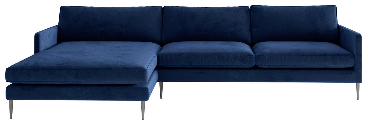 ECKSOFA Samt, Velours Blau  - Blau, Design, Textil/Metall (154/277cm) - Livetastic