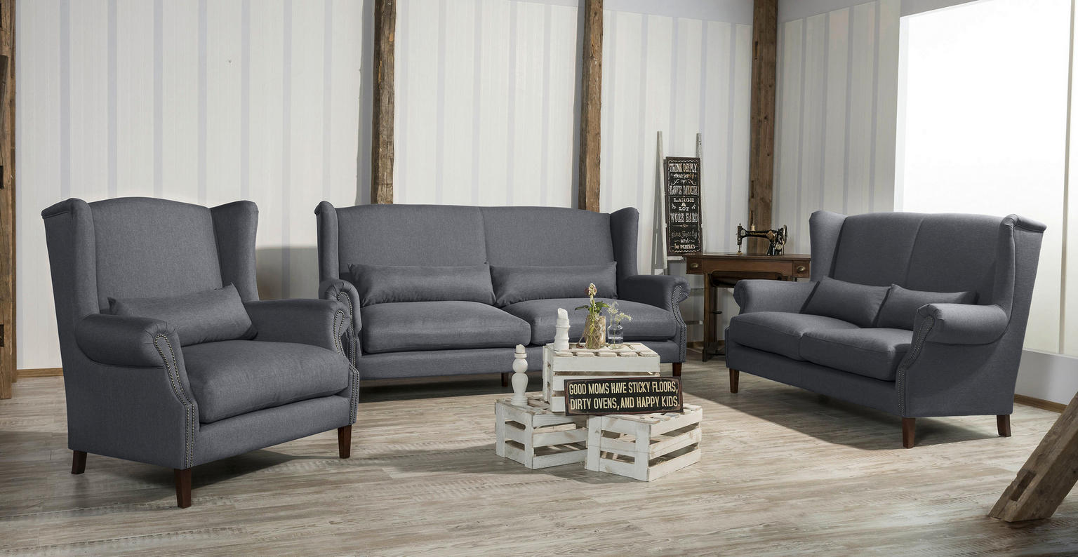 3-SITZER-SOFA Flachgewebe Blau - Einrichtungsbeispiel