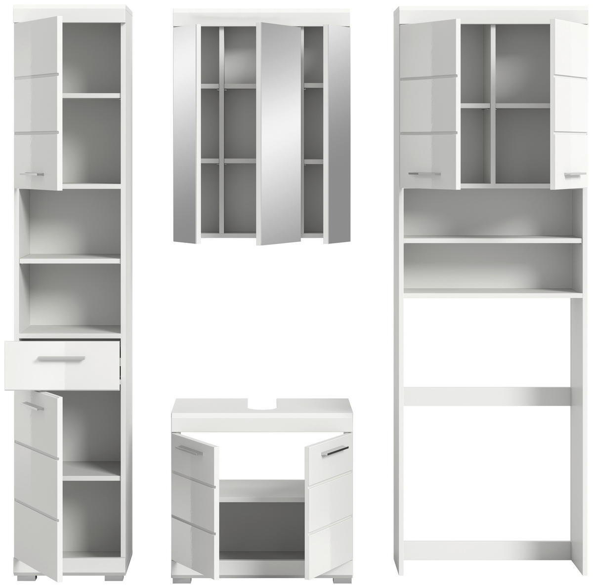 BADEZIMMER 4-teilig  in 160 cm  - Weiß Hochglanz/Silberfarben, MODERN, Glas/Holzwerkstoff (160cm) - MID.YOU