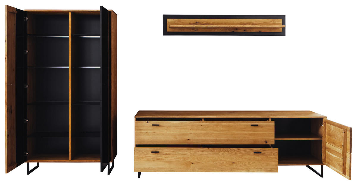 WOHNWAND  in Anthrazit, Wildeiche 319/186/50 cm  - Wildeiche/Anthrazit, Design, Glas/Holz (319/186/50cm) - MID.YOU
