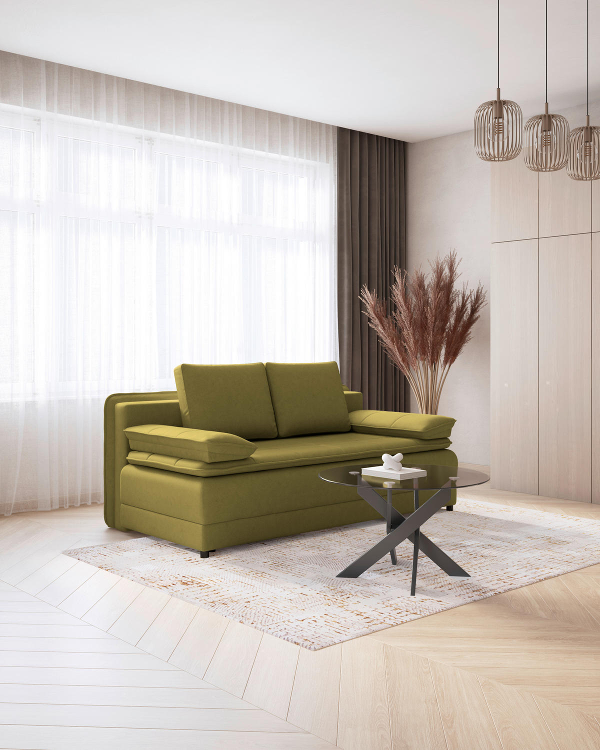 SCHLAFSOFA in Webstoff Olivgrün  - Schwarz/Olivgrün, Modern, Kunststoff/Textil (202/73-92/105cm) - MID.YOU