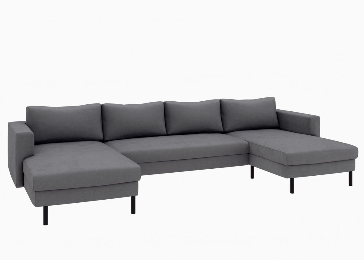 WOHNLANDSCHAFT Anthrazit Struktur  - Anthrazit/Schwarz, MODERN, Textil/Metall (161/306/161cm) - Trendmanufaktur