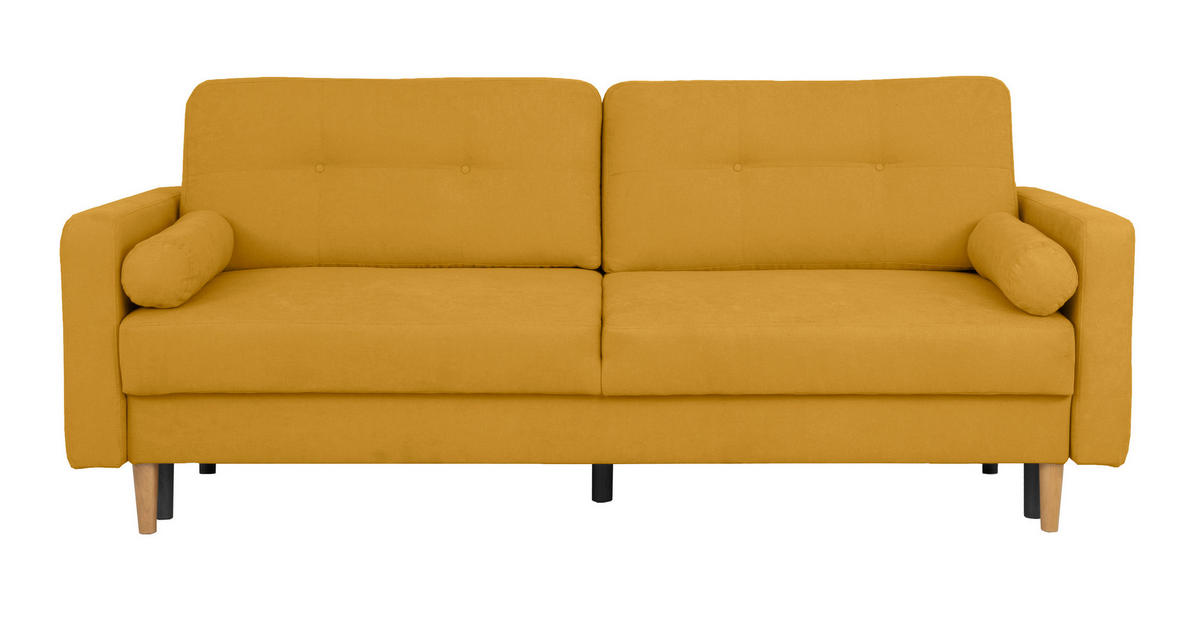 SCHLAFSOFA in Gelb  - Gelb/Buchefarben, Design, Holz/Textil (222/93/99cm) - MID.YOU