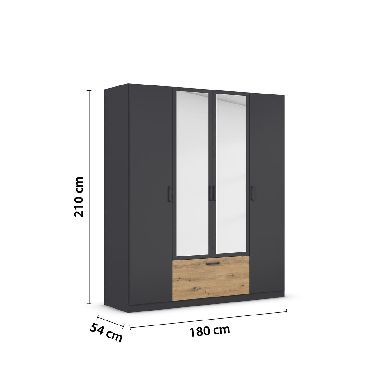 KLEIDERSCHRANK 181/210/54 cm 4-türig Grau, Eiche Artisan  - Eiche Artisan/Grau, Basics, Holzwerkstoff/Metall (181/210/54cm) - Rauch Möbel