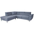 ECKSOFA inkl. Funktionen Blau Webstoff  - Blau/Silberfarben, Design, Textil/Metall (226/257cm) - Xora