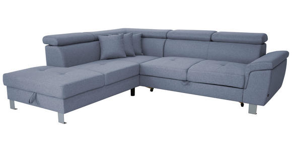 ECKSOFA inkl. Funktionen Blau Webstoff  - Blau/Silberfarben, Design, Textil/Metall (226/257cm) - Xora