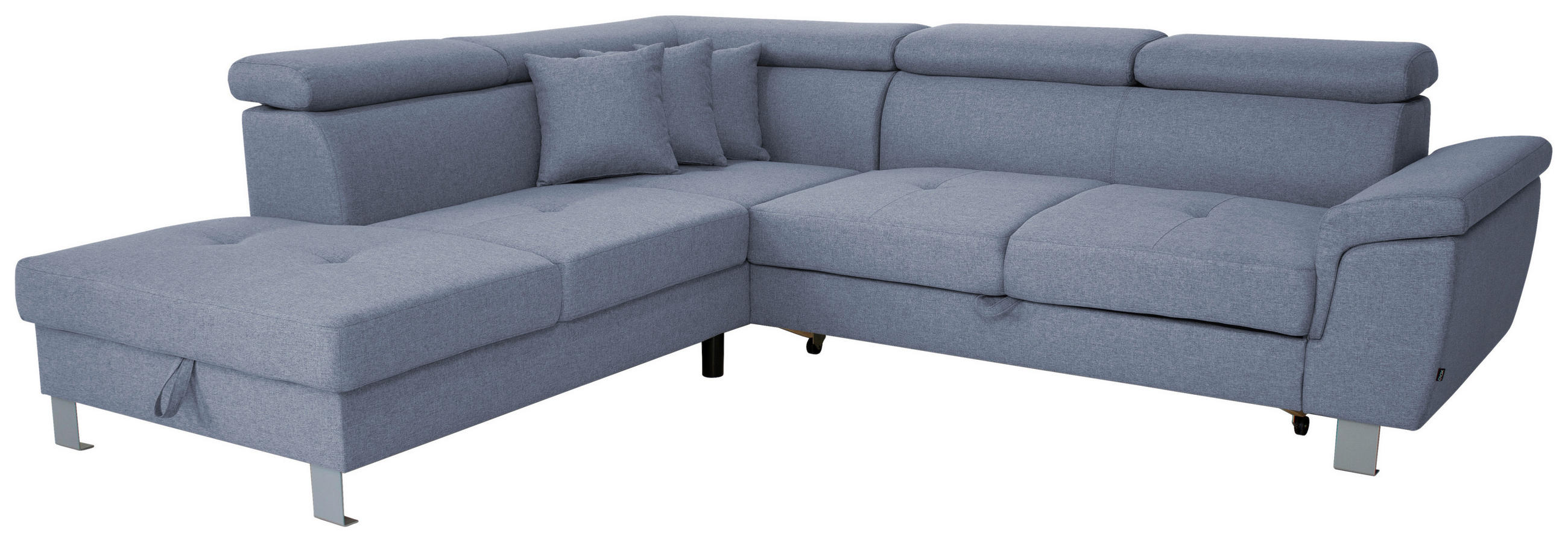 ECKSOFA in Webstoff Blau  - Blau/Silberfarben, Design, Textil/Metall (226/257cm) - Xora