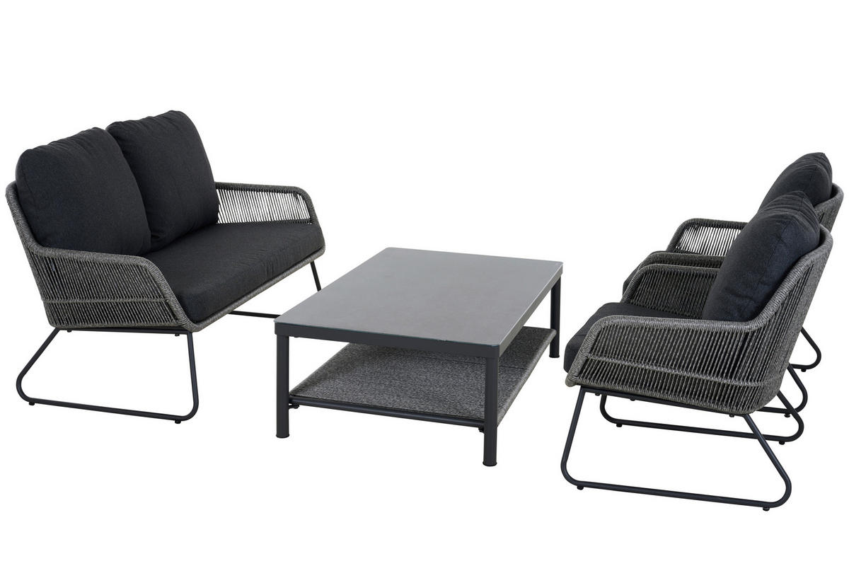 LOUNGEGARNITUR 4-teilig   145/76/73,5 cm Aluminium  - Grau, Basics, Kunststoff/Textil (145/76/73,5cm) - Siena Garden