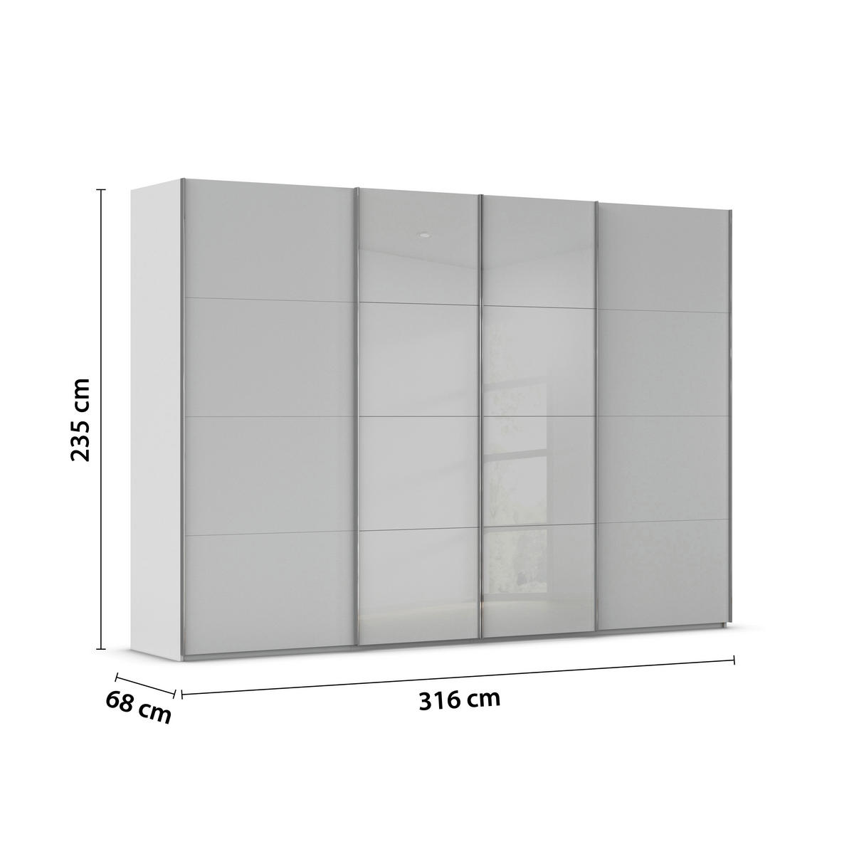 SCHWEBETÜRENSCHRANK 316/235/68 cm 4-türig Grau  - Chromfarben/Grau, KONVENTIONELL, Glas/Holzwerkstoff (316/235/68cm) - Novel