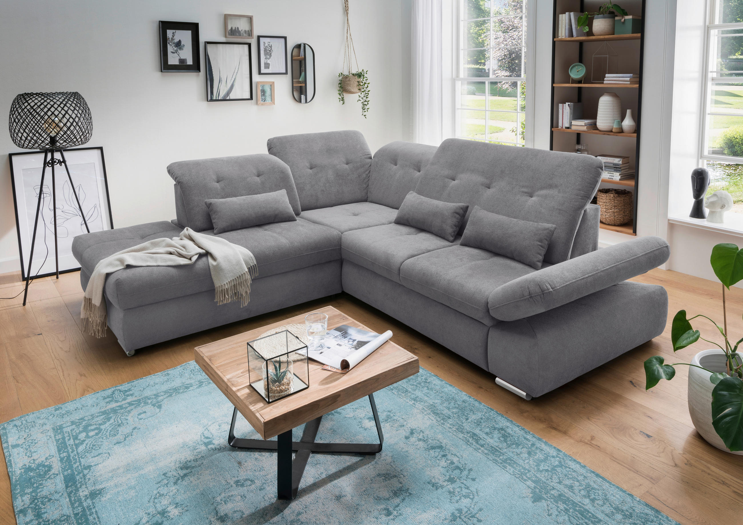 ECKSOFA in Chenille Dunkelgrau  - Chromfarben/Dunkelgrau, Modern, Textil/Metall (254/280cm) - Livetastic