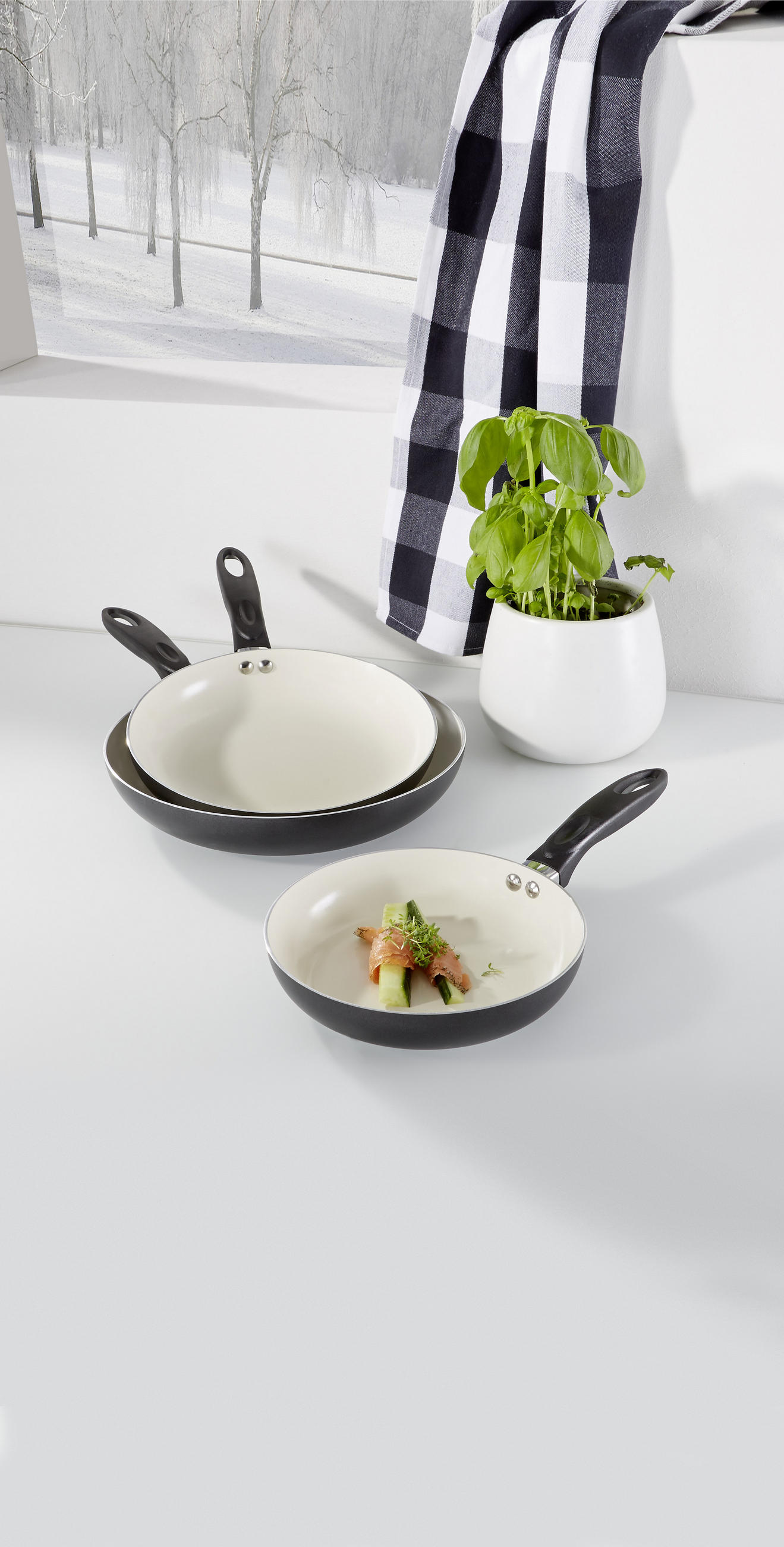 SET TIGANJA 3 dela - antracit/krem, Osnovno, metal (20+24+28cm) - Homeware Profession.