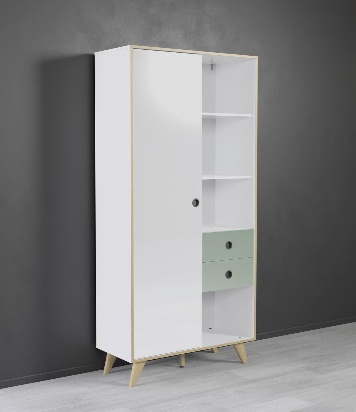 SCHRANK Grün, Eichefarben, Weiß Hochglanz  90/188/40 cm  - Eichefarben/Weiß Hochglanz, MODERN, Holzwerkstoff/Kunststoff (90/188/40cm) - Boxxx