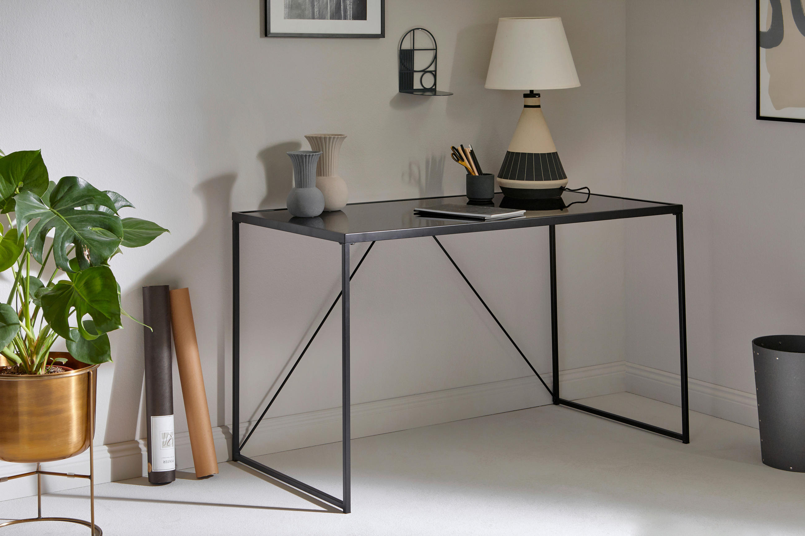 SCHREIBTISCH 120/60/73 cm in Schwarz - Schwarz, Konventionell, Glas/Metall (120/60/73cm) - Livetastic