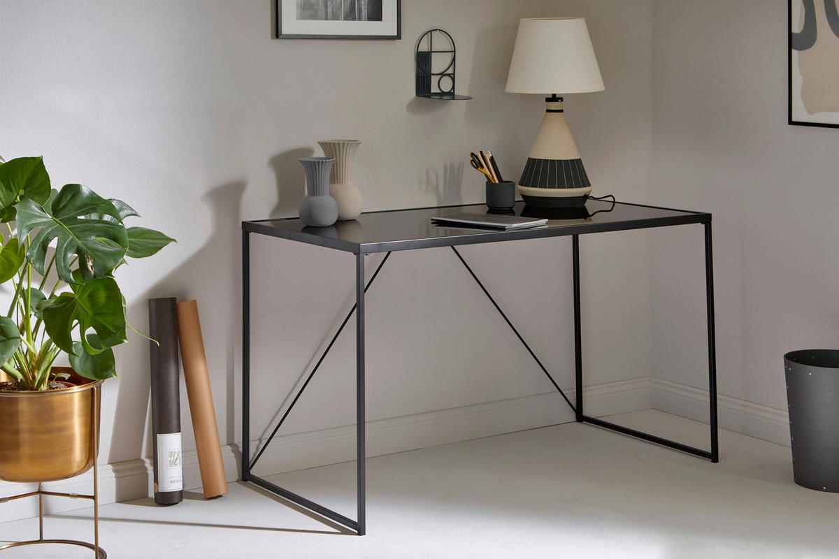 SCHREIBTISCH 120/60/73 cm  in Schwarz  - Schwarz, Konventionell, Glas/Metall (120/60/73cm) - Livetastic