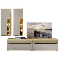 WOHNWAND  in Grau, Eichefarben  270/215/45 cm  - Eichefarben/Schwarz, KONVENTIONELL, Glas/Holzwerkstoff (270/215/45cm) - Venda