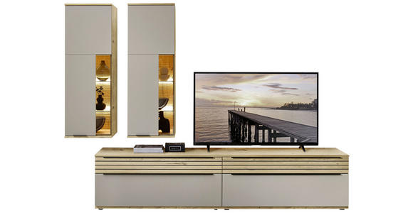 WOHNWAND  in Grau, Eichefarben  270/215/45 cm  - Eichefarben/Schwarz, KONVENTIONELL, Glas/Holzwerkstoff (270/215/45cm) - Venda