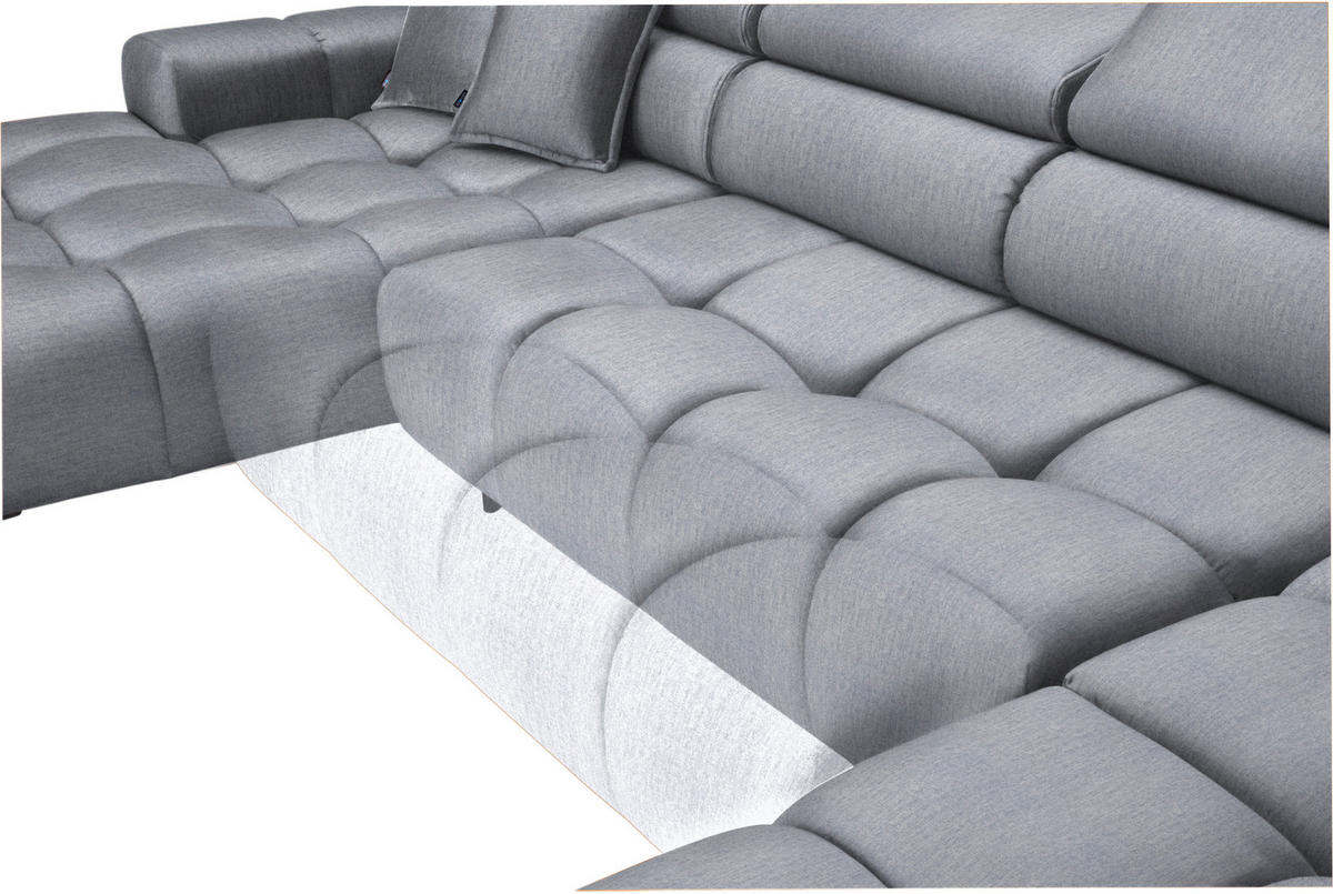 WOHNLANDSCHAFT in Samt, Webstoff Hellgrau  - Hellgrau/Schwarz, Design, Textil/Metall (177/385/216cm) - Welnova