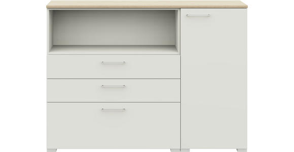 SIDEBOARD 150/108/41,9 cm  in Weiß, Eichefarben  - Edelstahlfarben/Eichefarben, Design, Holzwerkstoff/Metall (150/108/41,9cm) - Cantus