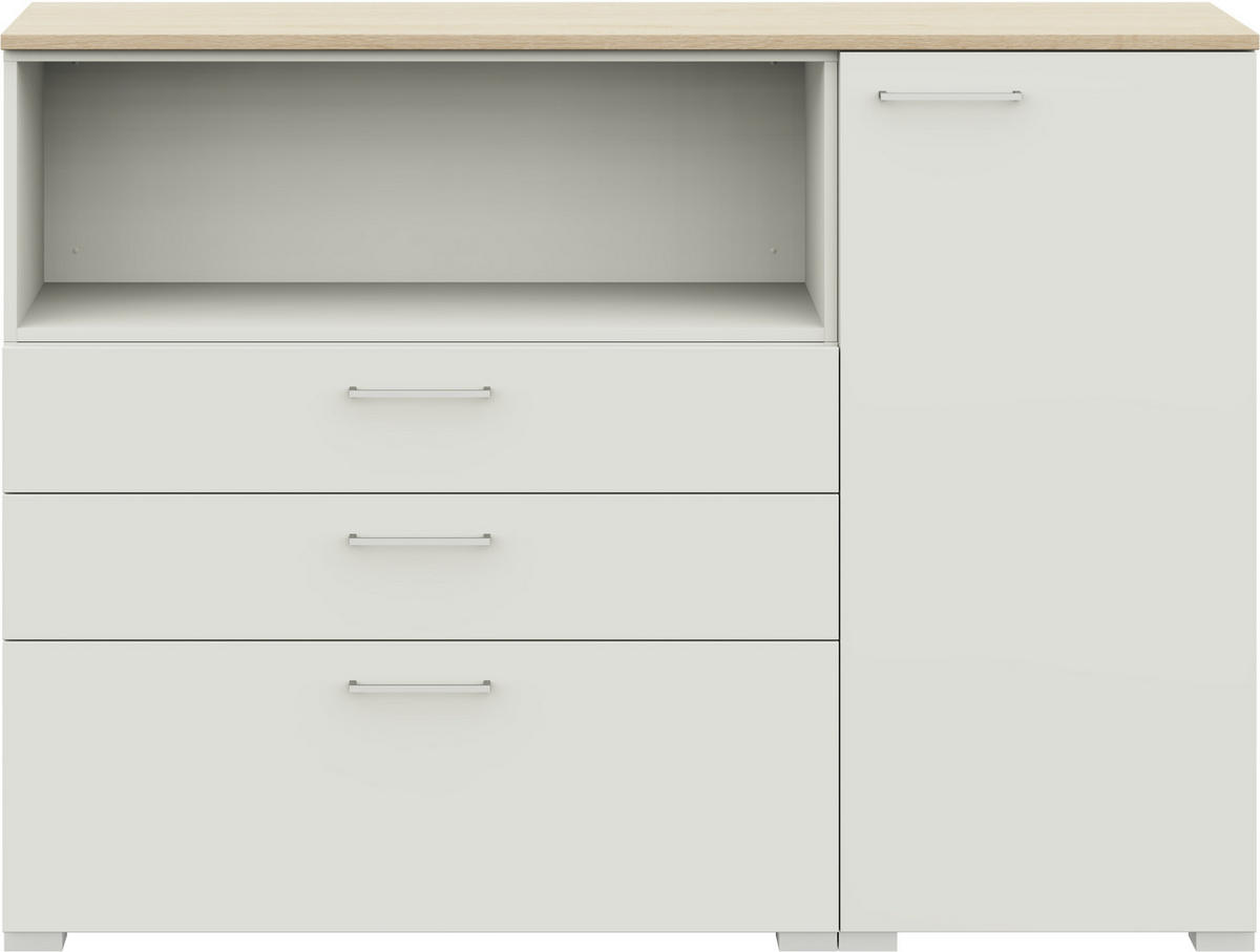 SIDEBOARD 150/108/41,9 cm  in Weiss, Eichefarben  - Weiss/Edelstahlfarben, Design, Holzwerkstoff/Metall (150/108/41,9cm) - Cantus