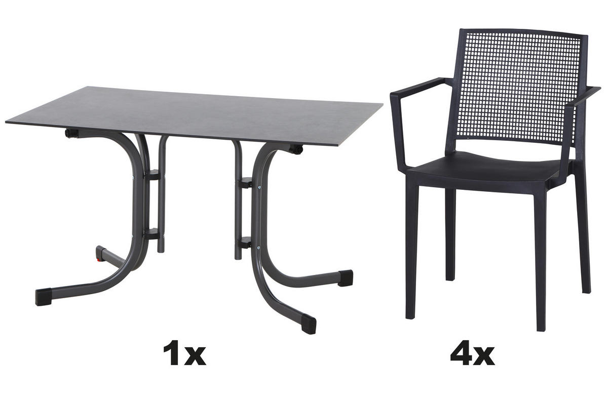 GARTENGARNITUR 5-teilig  - Anthrazit, Basics, Holzwerkstoff/Kunststoff (80/80/120cm) - Siena Garden