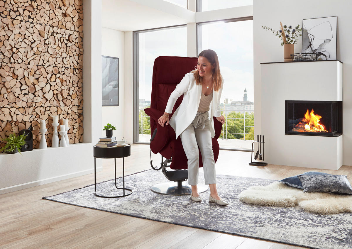 RELAXSESSEL in Leder Bordeaux  - Chromfarben/Bordeaux, Design, Leder/Metall (77/110/87cm) - Valdera