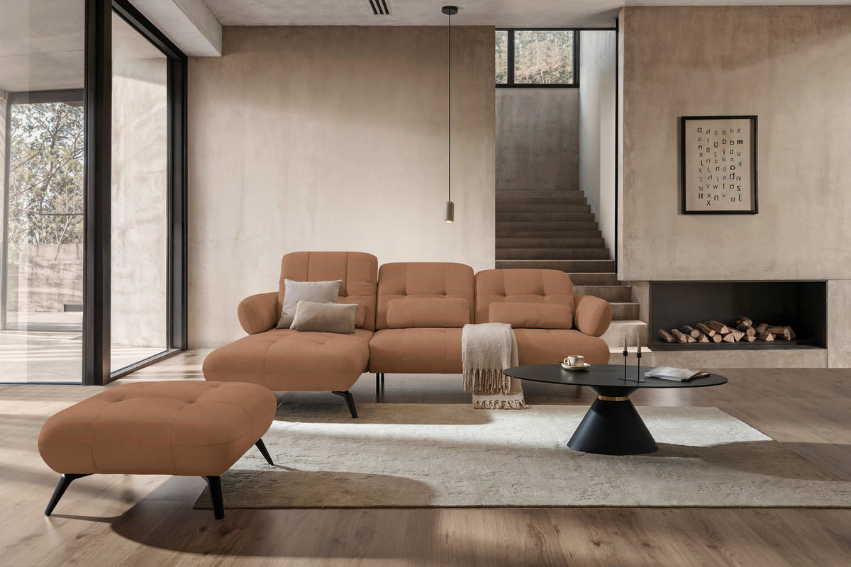ECKSOFA Flachgewebe Terracotta  - Terracotta/Schwarz, Modern, Textil/Metall (180/282cm) - Novel