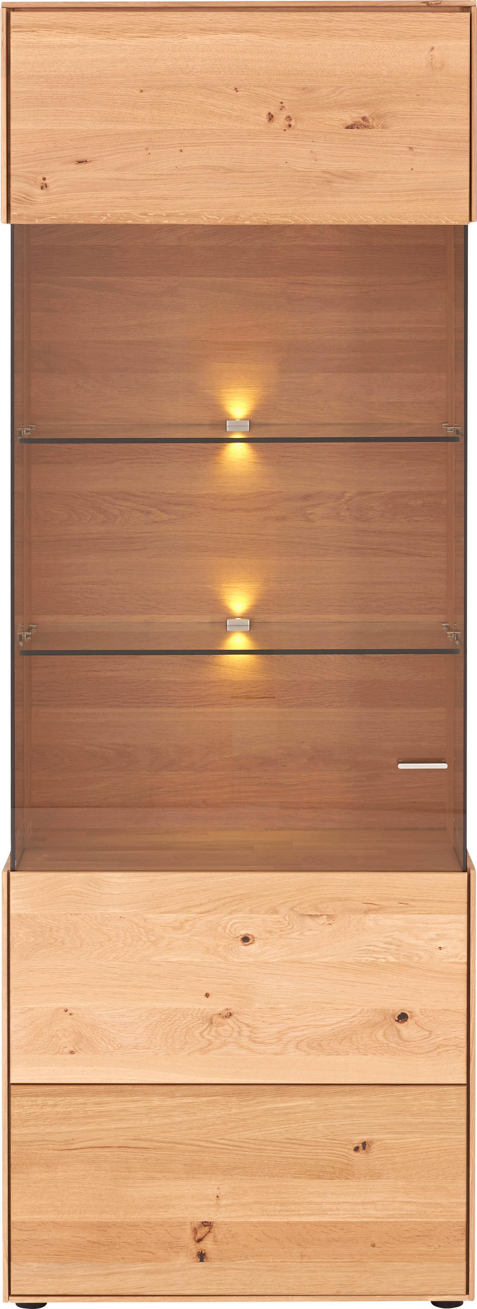 WOHNWAND 293,5/196,2/54,5 cm  in Wildeiche  293,5/196,2/54,5 cm    - Wildeiche/Edelstahlfarben, Design, Glas/Holz (293,5/196,2/54,5cm) - Valnatura