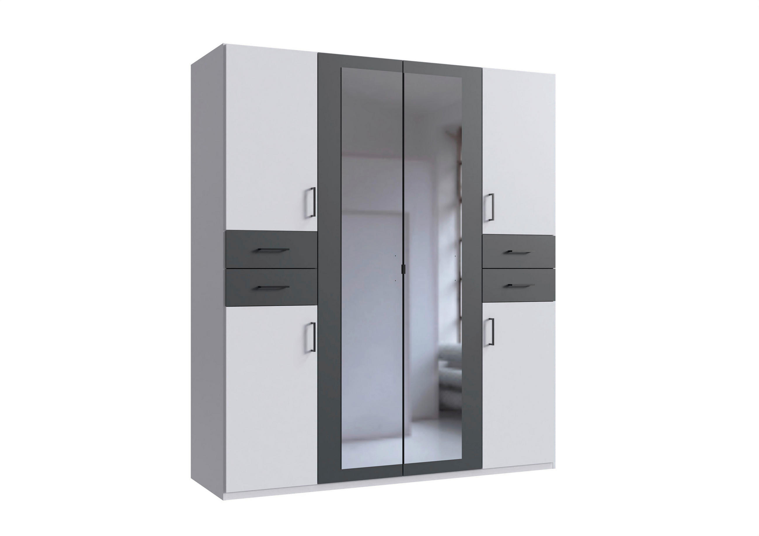 DREHTÜRENSCHRANK  in Graphitfarben, Weiß  - Schwarz/Graphitfarben, Basics, Glas/Holzwerkstoff (180/208/58cm) - P & B