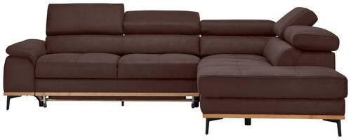 ECKSOFA inkl.Funktionen Mokka Lederlook  - Schwarz/Mokka, Natur, Holz/Textil (282/226cm) - Novel