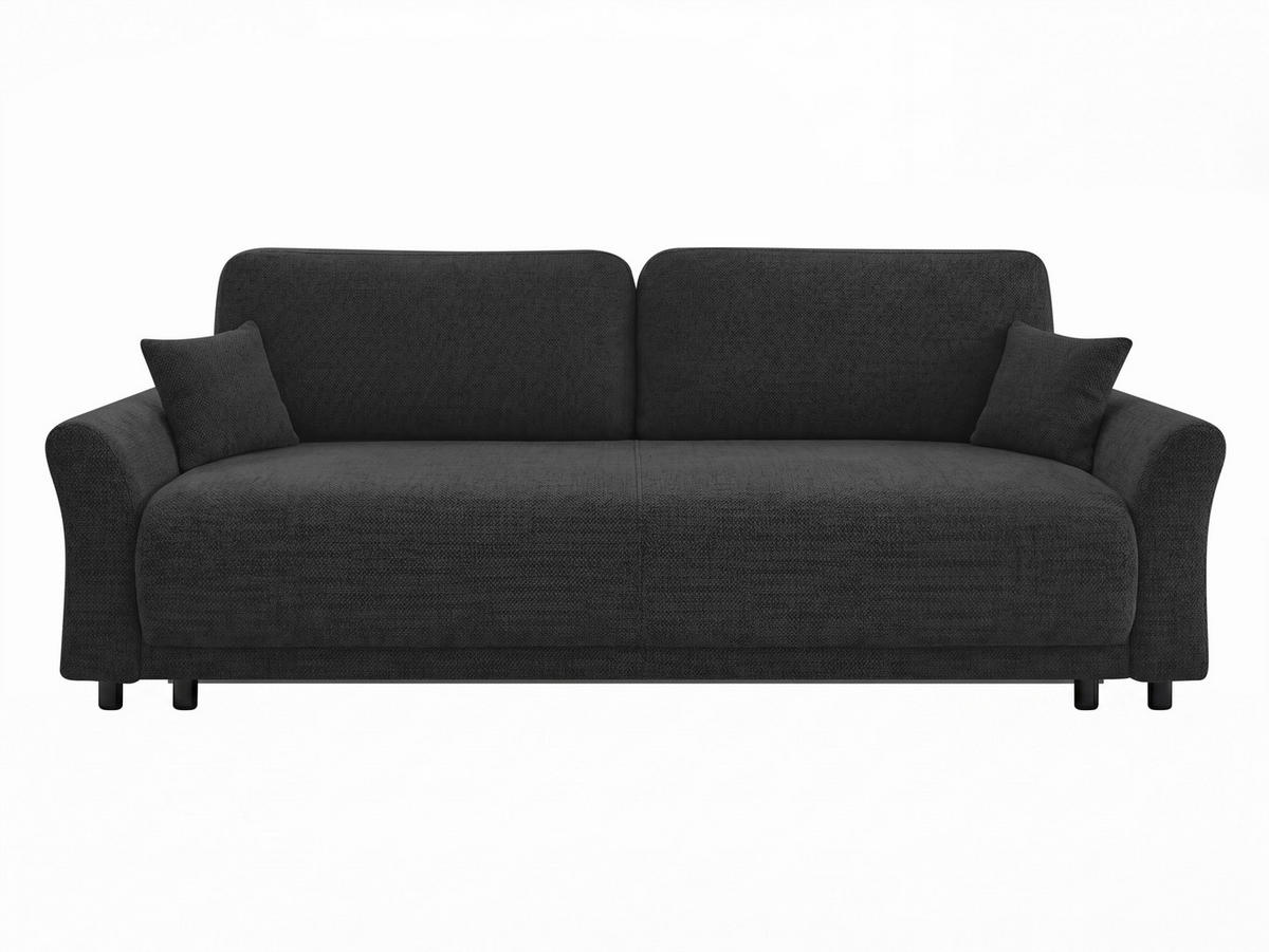SCHLAFSOFA Flachgewebe, Struktur Schwarz  inkl. Zierkissen, Rückenkissen, Bettkasten, Schlaffunktion, Rücken echt  - Schwarz, Design, Textil (244/88/100cm) - P & B